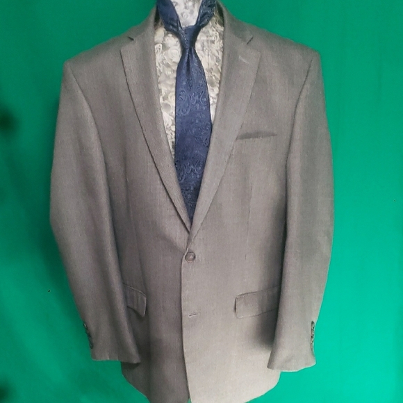 Chaps Gray Sport Coat Classic Single-Breasted Jacket Tan Light Blue Check - Picture 1 of 13